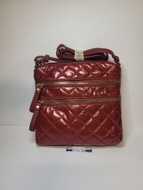 Quilted Crossbody Bag Adjustable Strap Burgundy Deep Red